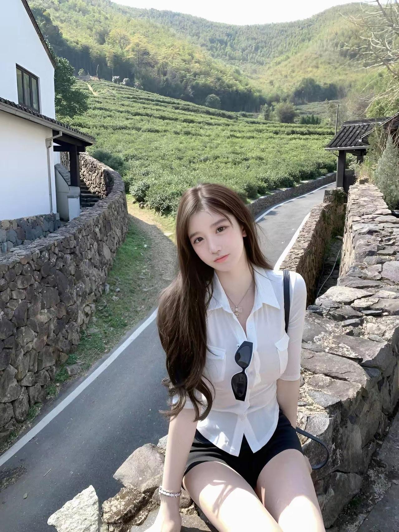 乡间小路遇美女，回眸一笑百媚生
温柔甜美少女 自然系少女