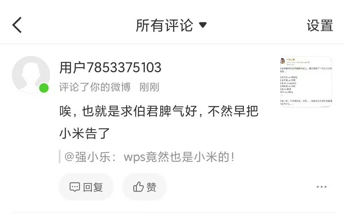 小米和金山的关系好的不得了[允悲]
这两个都是伟大的科技公司，wps 几乎干翻了