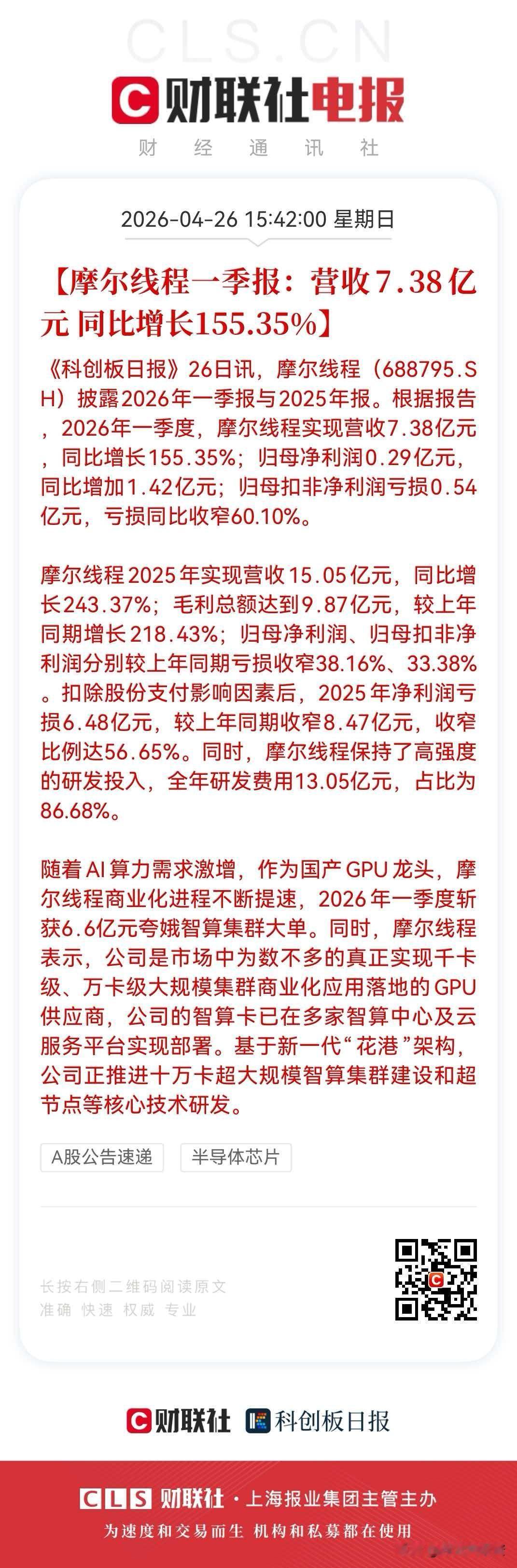 3万股民要彻夜狂欢！国产GPU龙头摩尔线程首次扭亏为盈，继续大涨还是利好兑现呢？