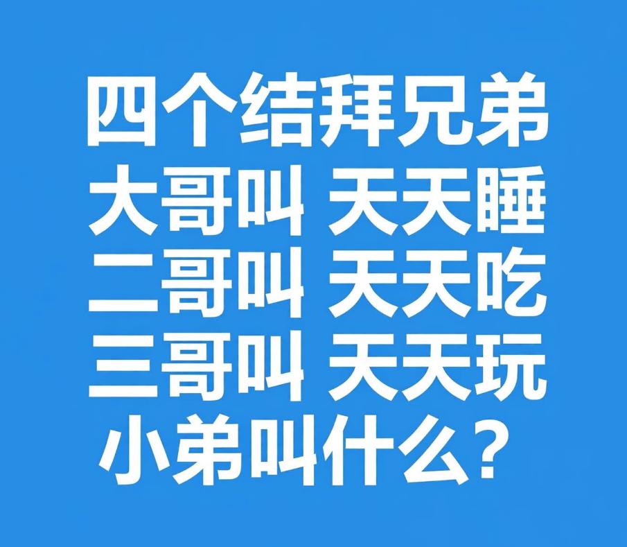 假如有这样四个结拜兄弟，大哥叫天天睡，二哥叫天天吃，三哥叫天天玩，你们觉得小弟会