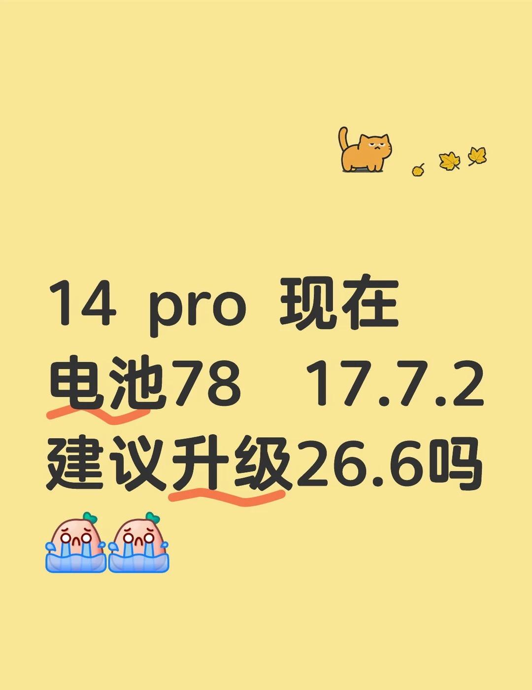 14 pro 现在电池78  17.7.2建议升级26.6吗[流泪][流泪]
1