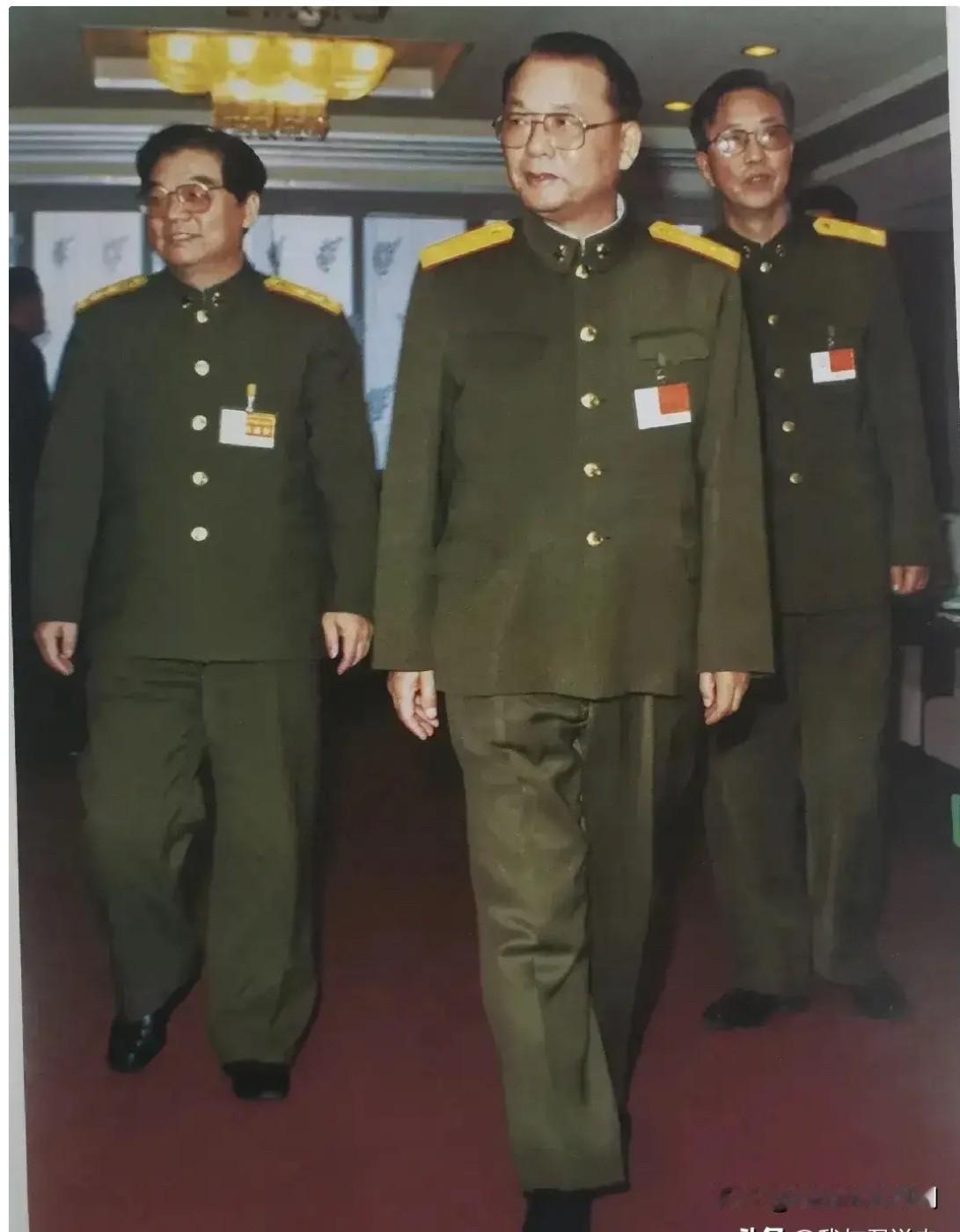三位将军身穿87式军装，右一是蔡公杰少将，时任沈阳军区后勤部部长。中间这位是赵南