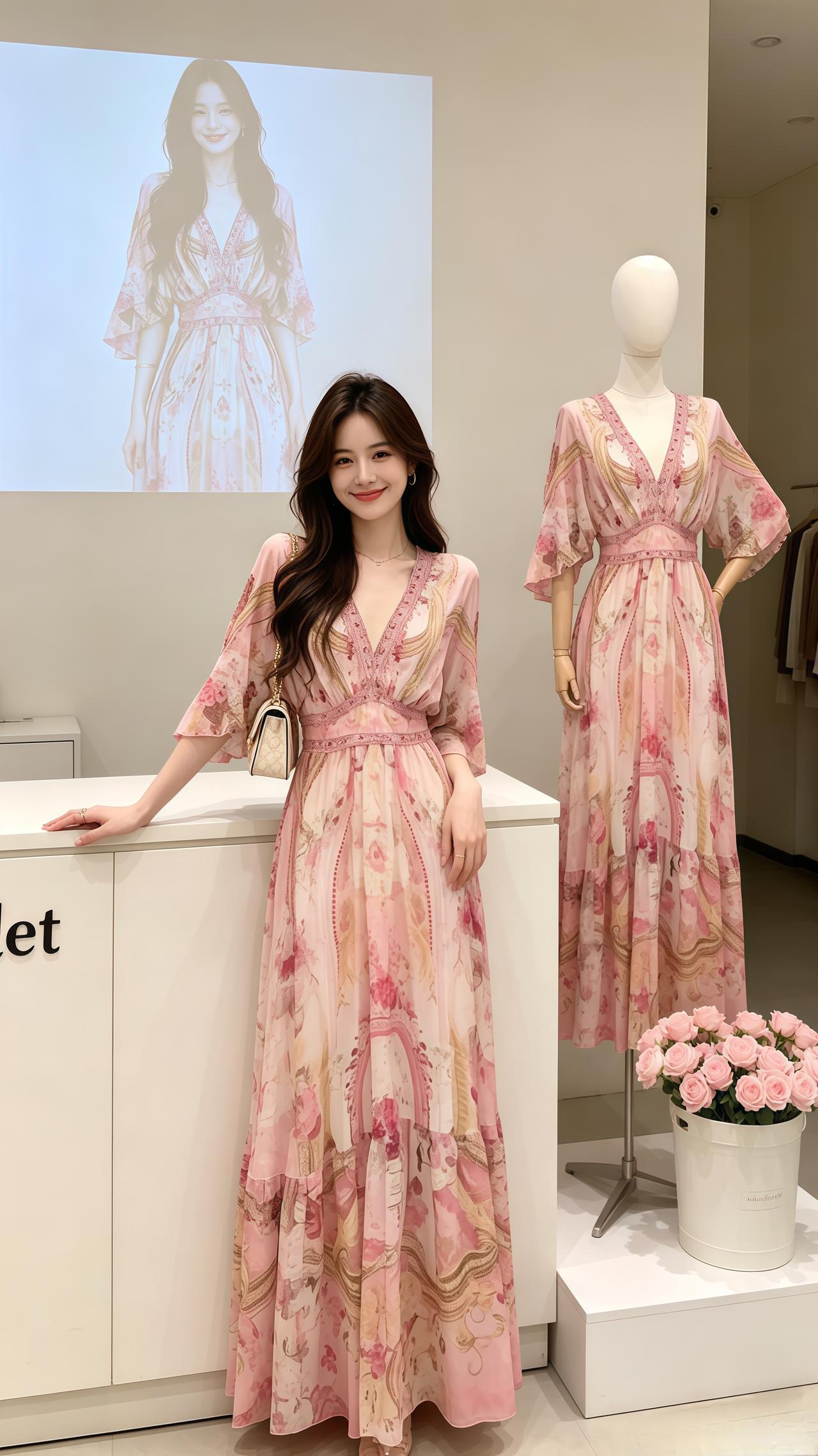连衣裙 粉色长裙温柔风 穿搭 出游穿搭 审美提升穿搭
