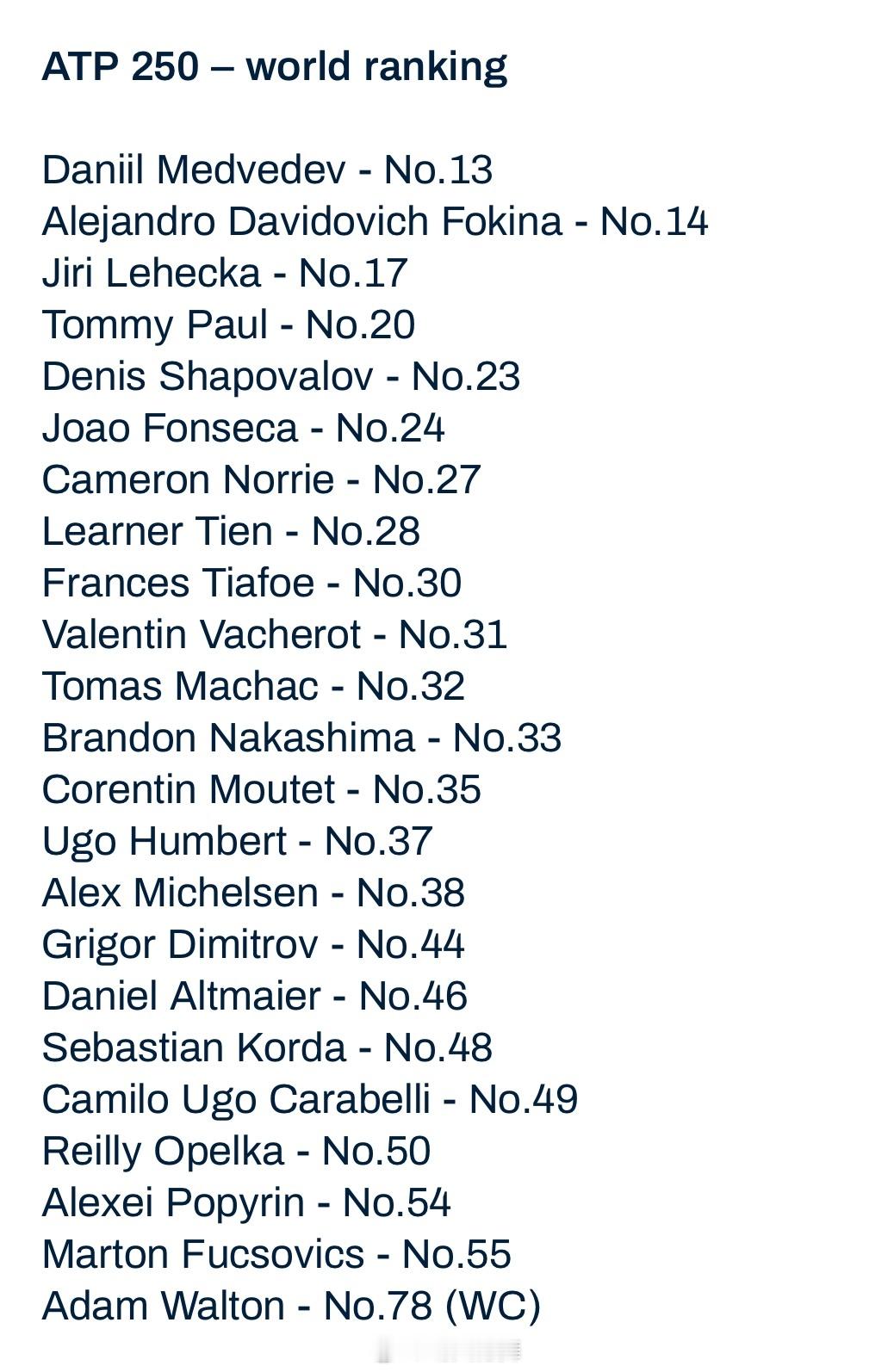 布里斯班ATP250正赛名单梅德韦杰夫🇷🇺福基纳🇪🇸莱赫奇卡🇨🇿保罗