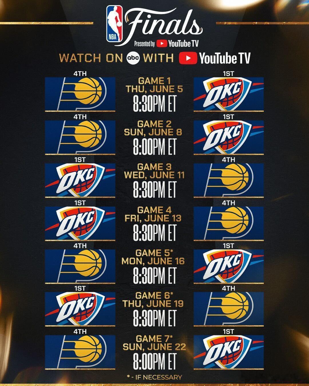 总决赛赛程出炉，Game1北京时间6月6日开打！G1：6月6日8:30G2：6月