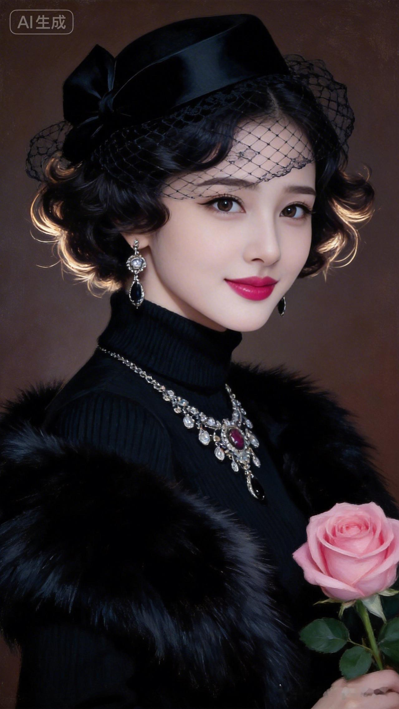 复古优雅，黑丝绒与玫瑰的完美搭配，尽显高贵气质！🌹💍👗