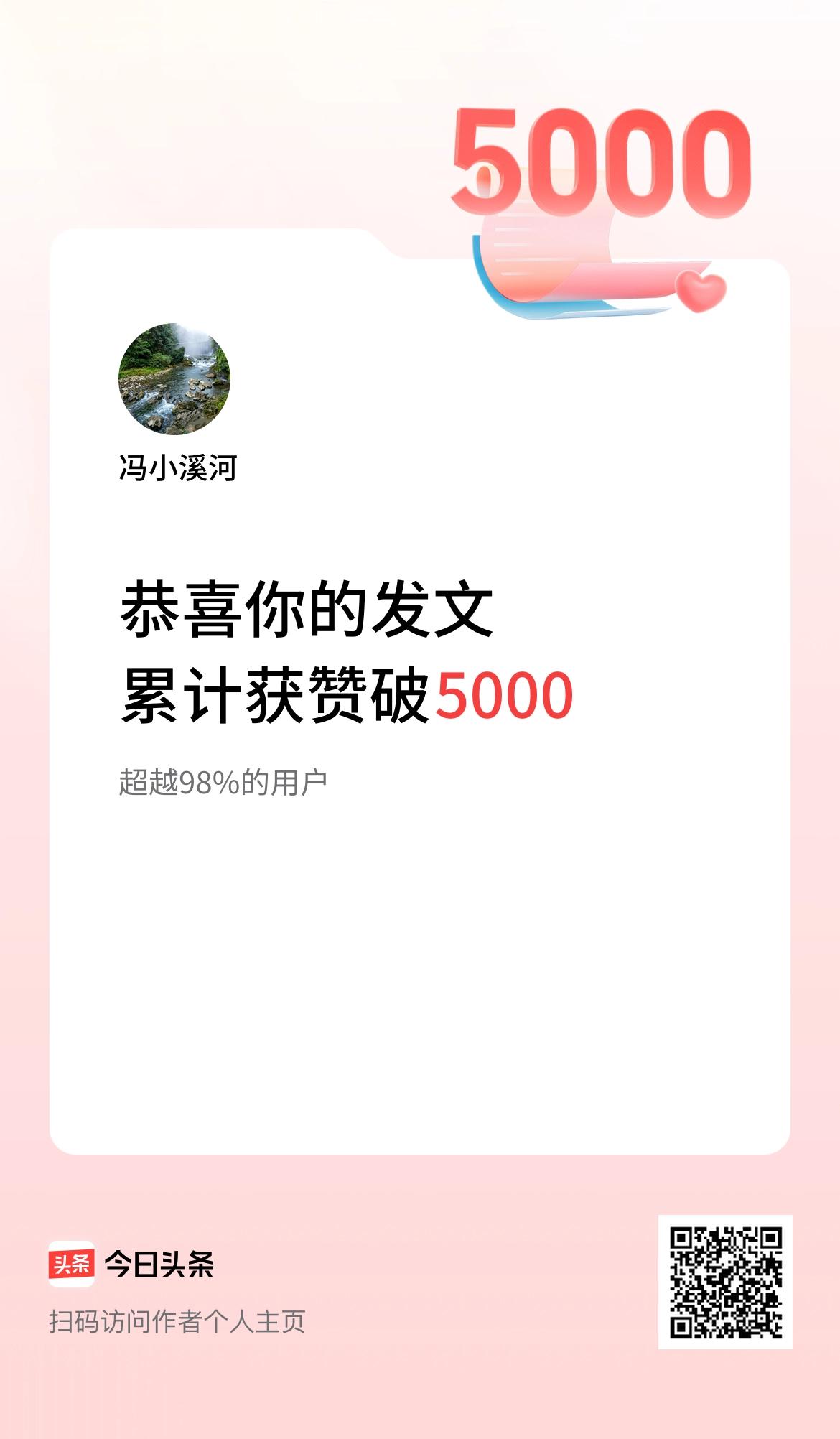 我在头条累计获赞量破5000啦！