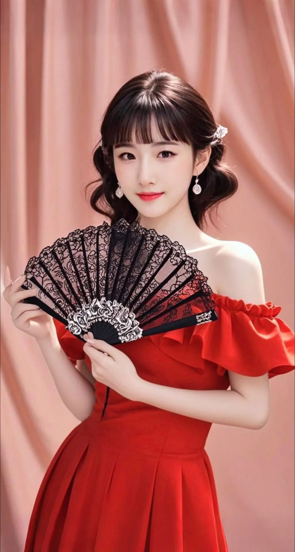 AI扩图 AI红扇佳人