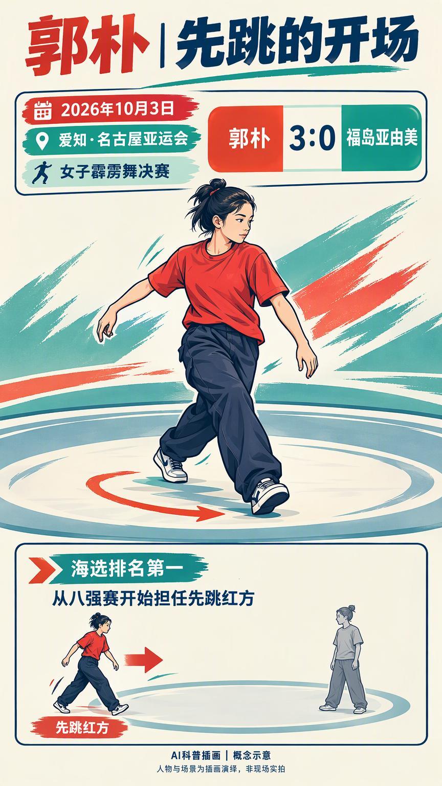 先跳、紧张、音乐响起：郭朴怎样再次战胜福岛亚由美？郭朴亚运霹雳舞夺冠2026年1