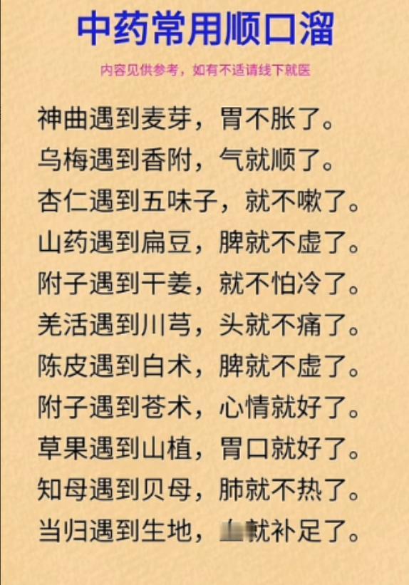 中医常用的中药顺口溜，建议收藏，学会，不往医院跑！
#中医##医学科普##健康#