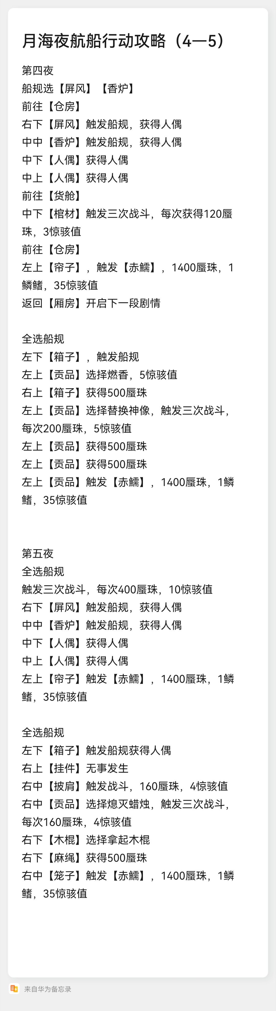 #代号鸢[超话]#月海夜航船4—6夜文字版攻略分享1-3：ps：～目前【水果】重