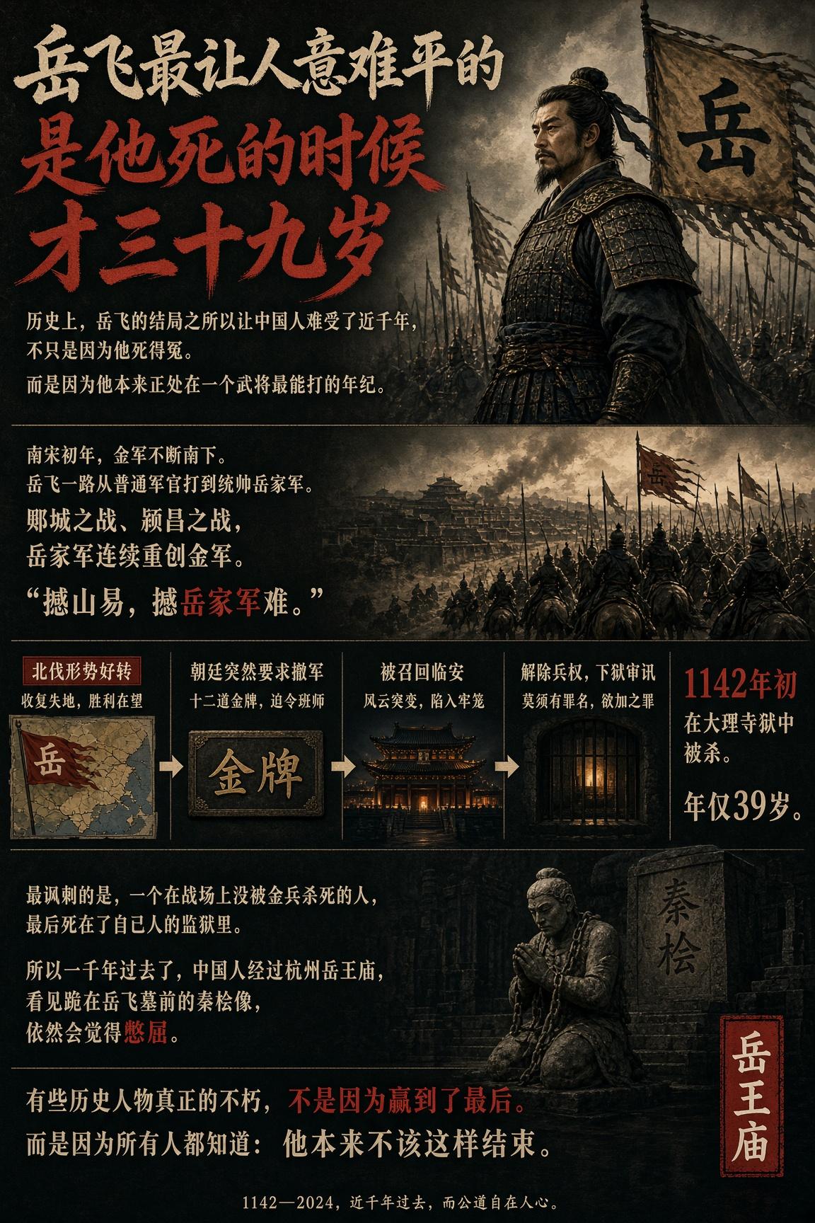 历史上最大的意难平，恐怕就是岳飞北伐被12道金牌交回，然后被冤杀在风波亭，那一年