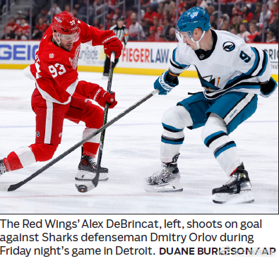 NHL2025赛季常规赛 第47场圣荷西鲨鱼 2：4红翼 