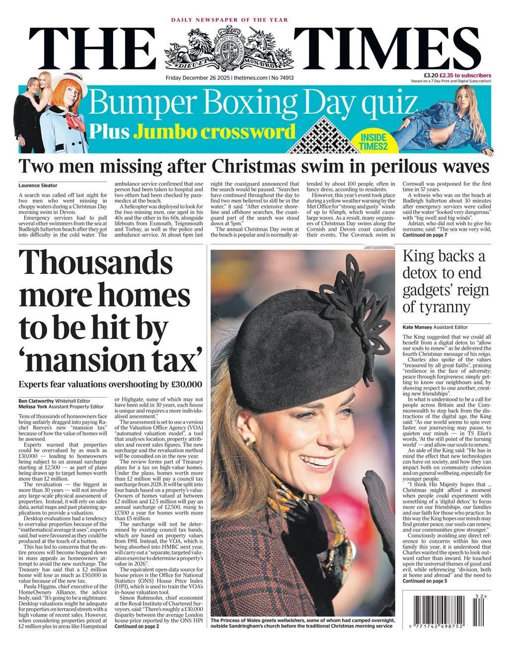 《泰晤士报》报道，由于英国房产估值过高，成千上万的房主可能被迫支付政府的“豪宅税