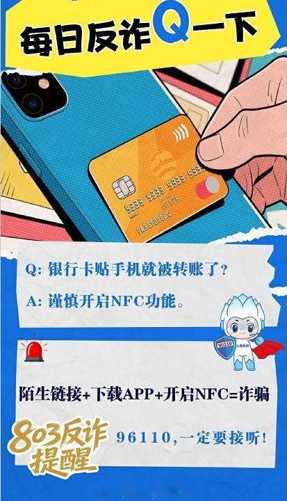 反诈提醒：陌生链接+下载APP+开启NFC=诈骗via：刑警803上海
