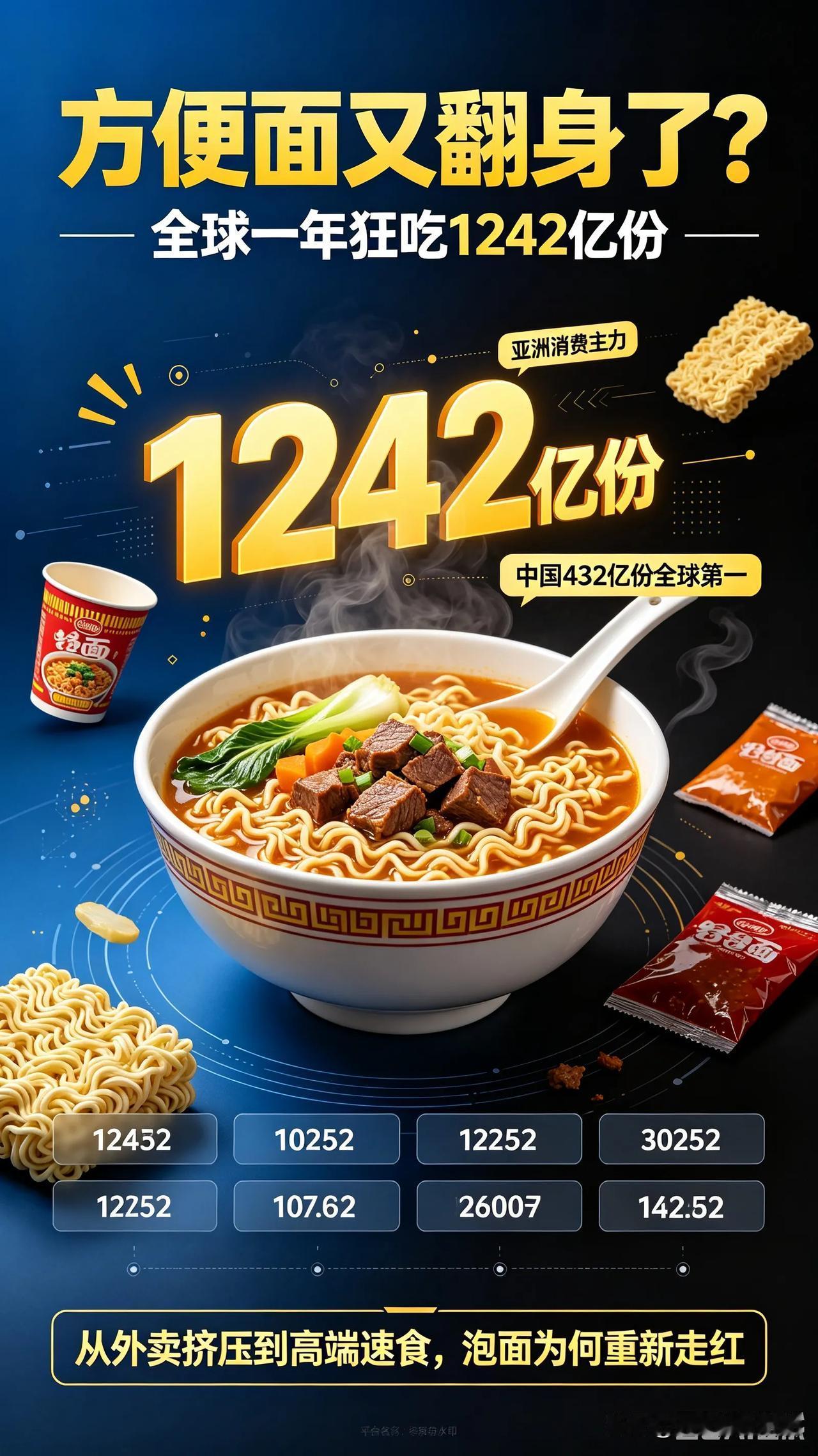 逆袭封神！一年狂吃1242亿份，被淘汰的方便面，为何突然爆火？！
 
📊硬核数