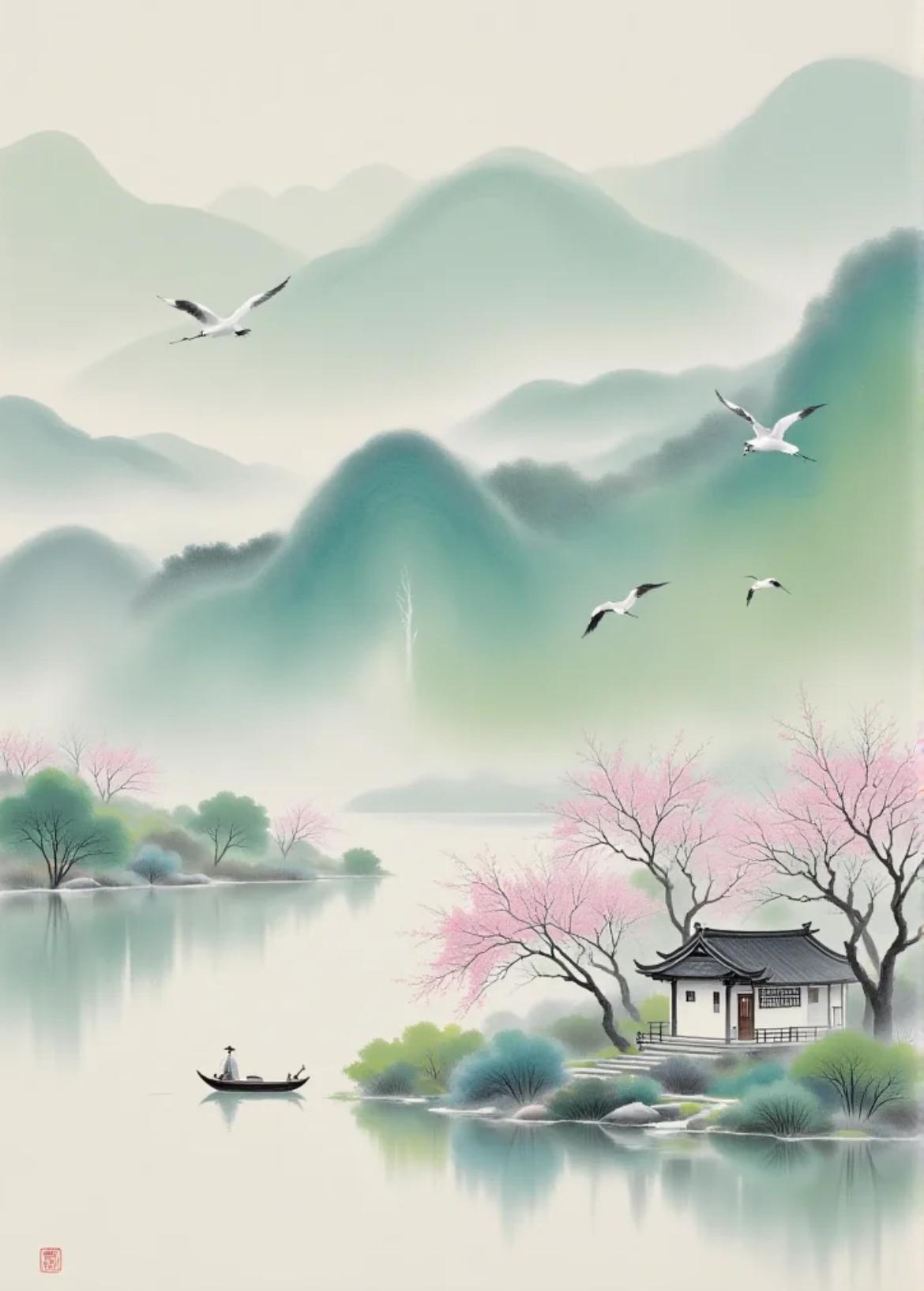 空中百鸟飞

2. 山间万木生

3. 岸边千帆归

4. 云间孤鹤游