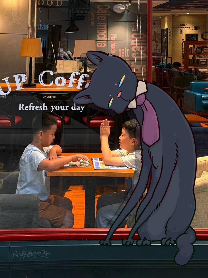 小孩哥的下午茶时间。小井画个世界玩插画plogpad绘画陪伴书店