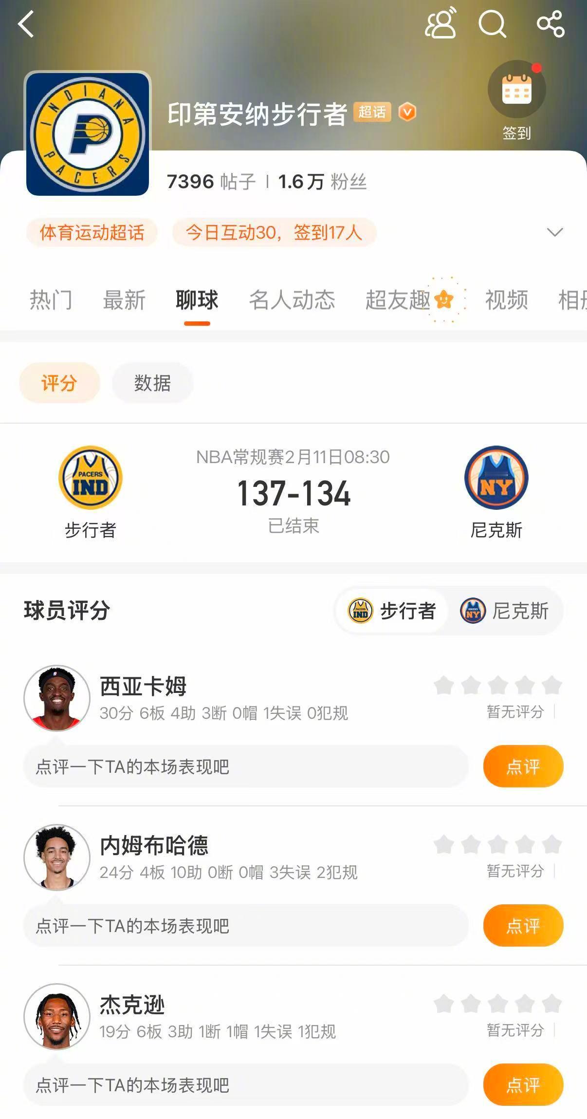 步行者加时险胜尼克斯 步行者137-134加时险胜尼克斯。步行者全员皆兵，十人轮