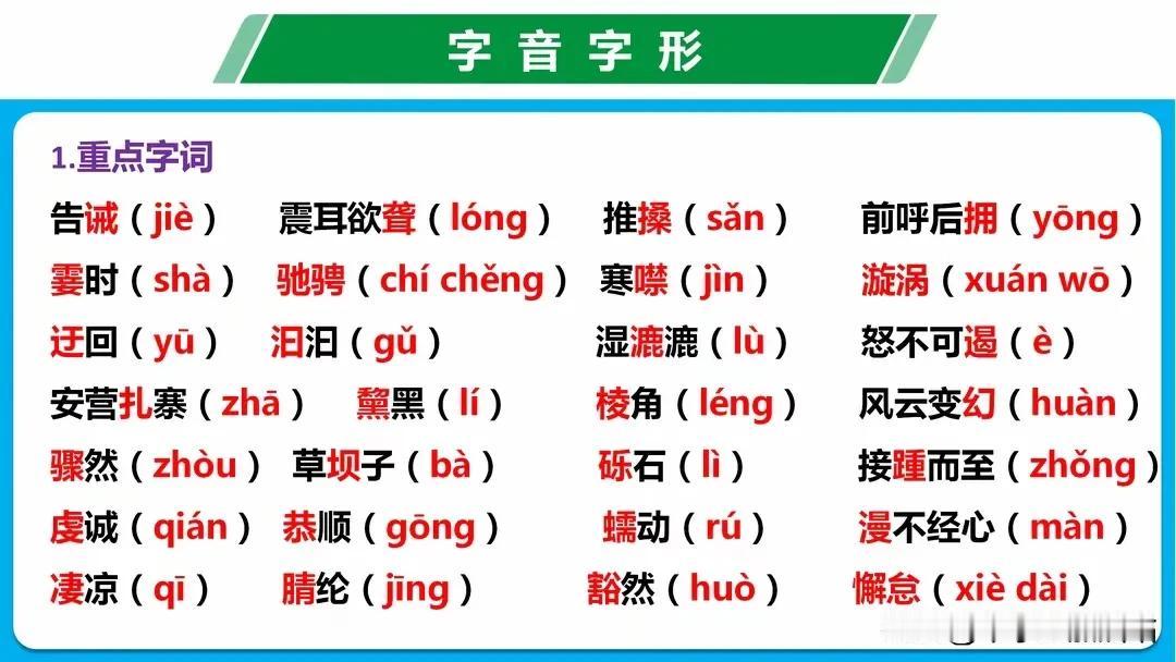八年级语文期末考试必背基础知识，这才是每次考前复习的核心！
八年级语文期末考试，