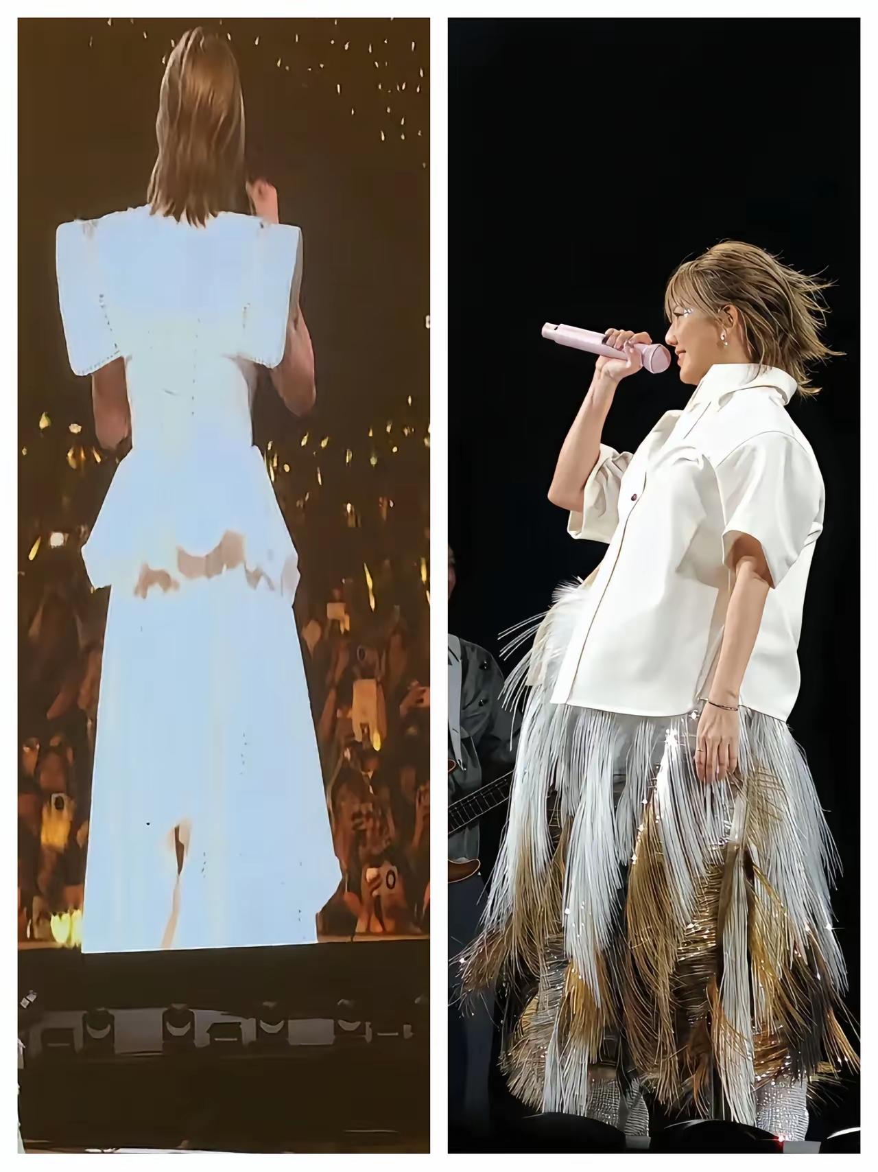 孙燕姿被说发福那事儿，其实细看真有点冤。
 
舞台上那件衬衫配半身裙确实显臃肿，