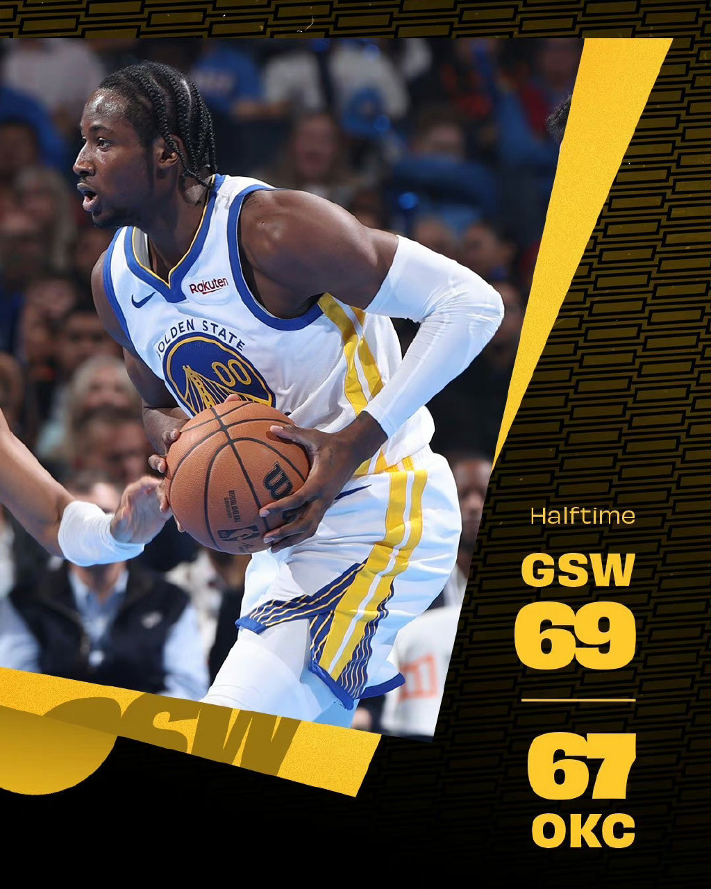 #NBA季中锦标赛##勇士vs雷霆##NBA你我皆主角# 上半场结束，勇士69: