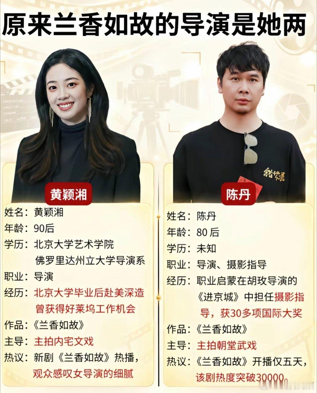 没想到《兰香如故》竟然是两位导演合作完成的！90后女导演黄颖湘，北大毕业后还去美
