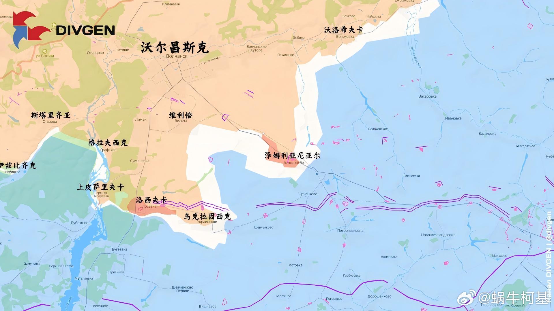 北方集群在沃尔昌斯克以南蛄蛹来源：DIVGEN 🚩 Карта СВО基辅市遭