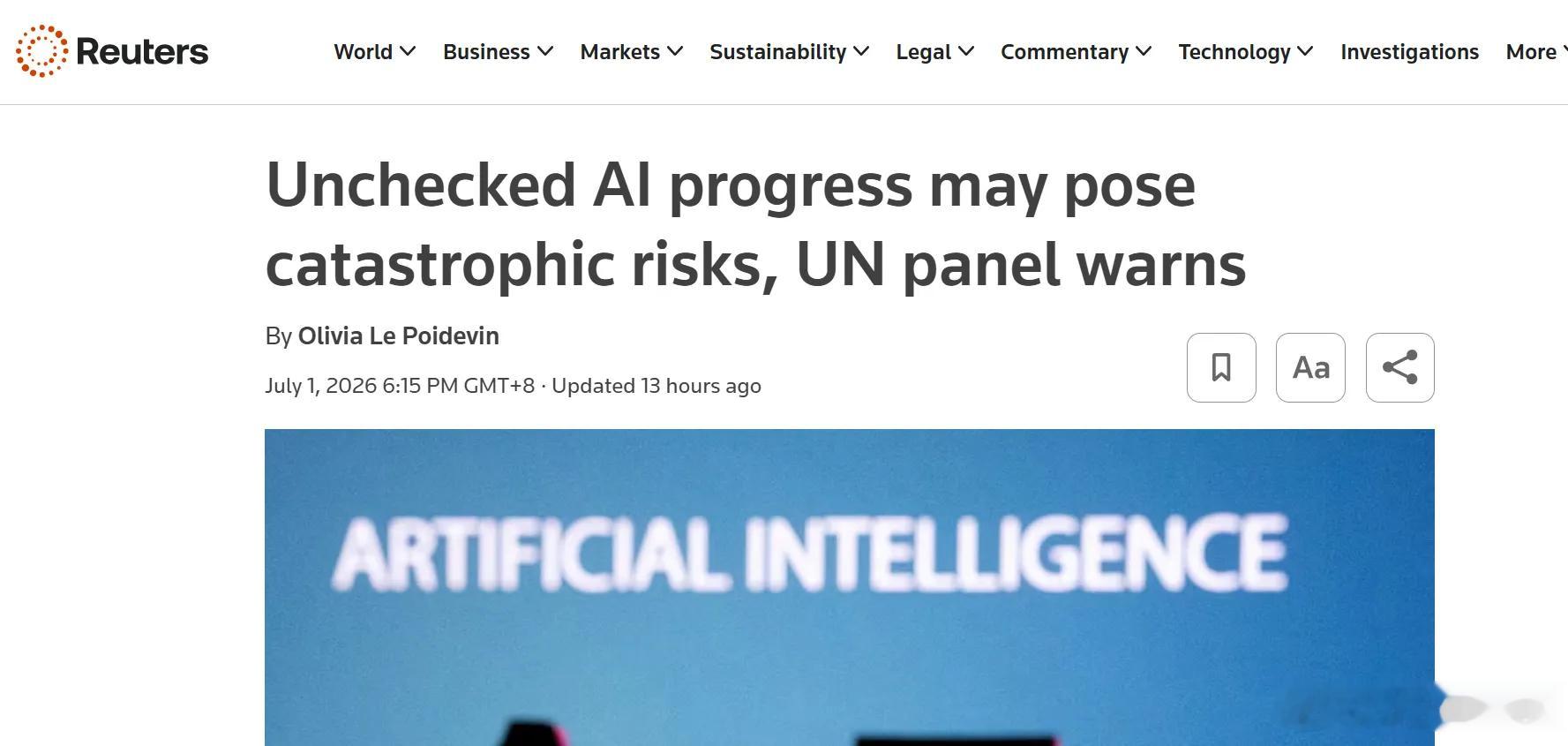 联合国专家组警告 AI 风险！7 月 2 日消息，据路透社报道，联合国官网 7 