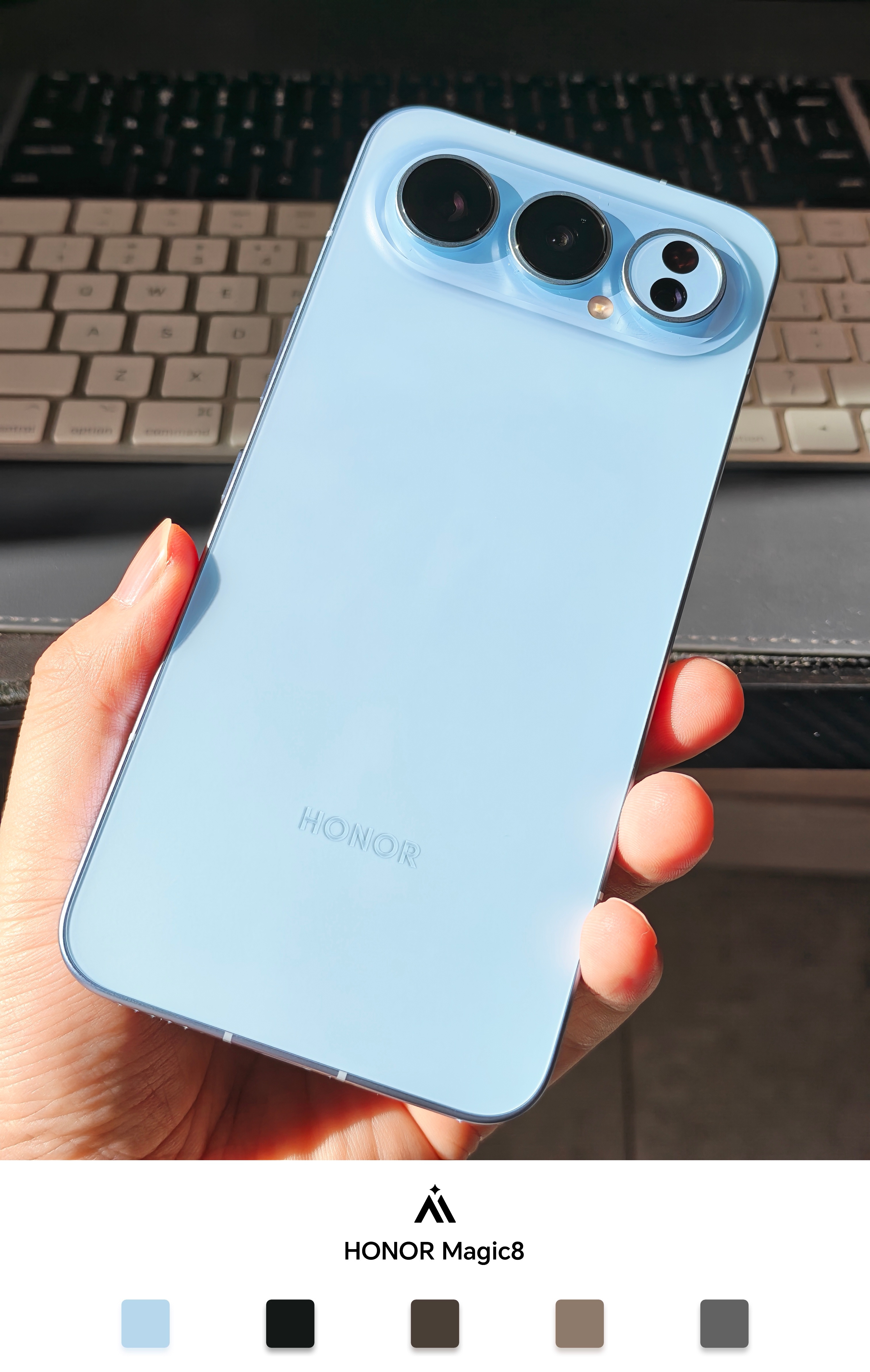 荣耀500 Pro蓝色在光线照射下很好看，冷雕一体玻璃果然很显高级感，今年这个颜