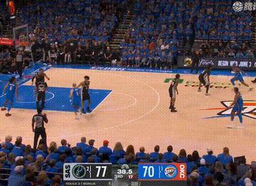 马刺vs雷霆三节结束，马刺领先雷霆7分！！nba季后赛