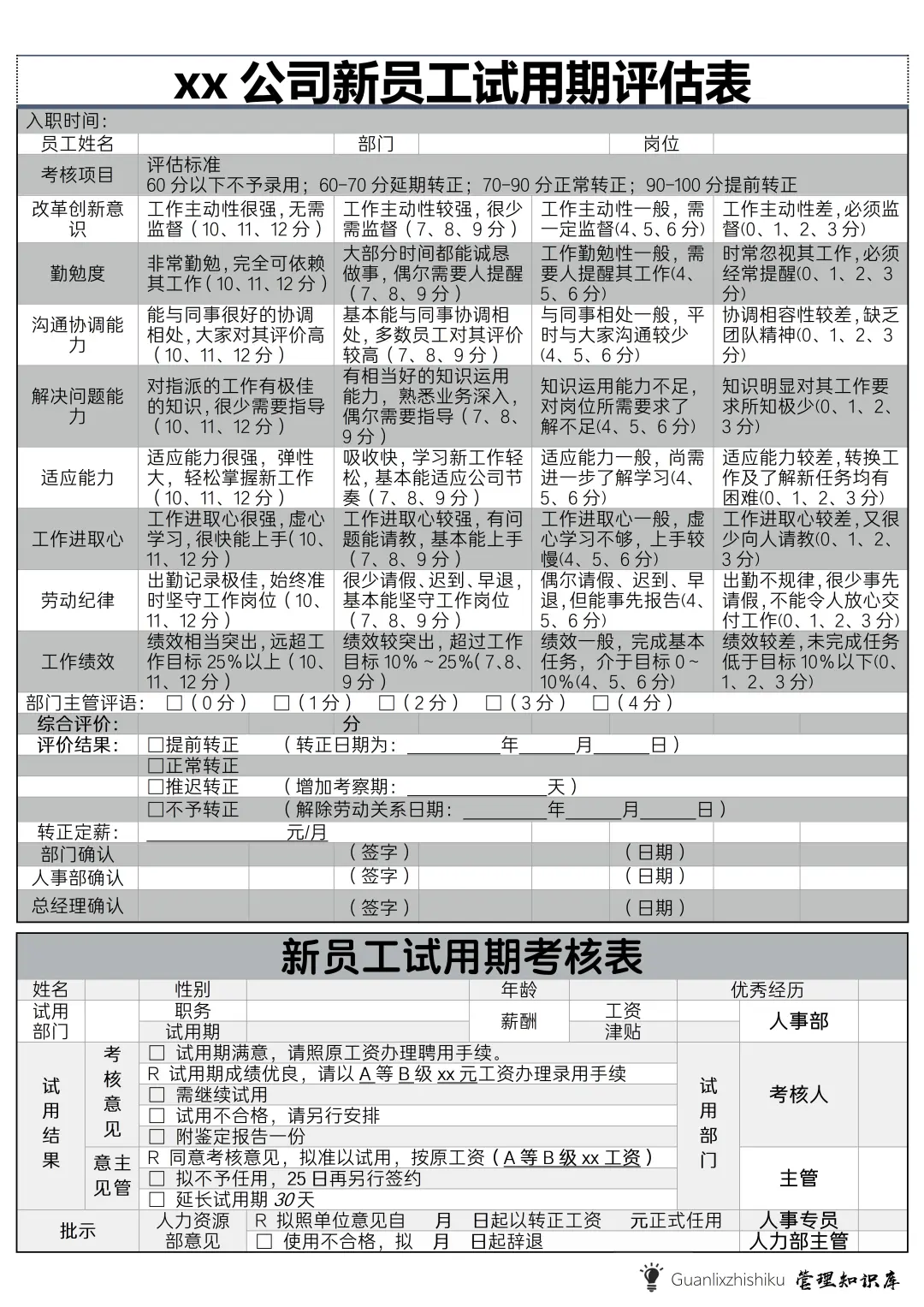 新员工试用期评估表