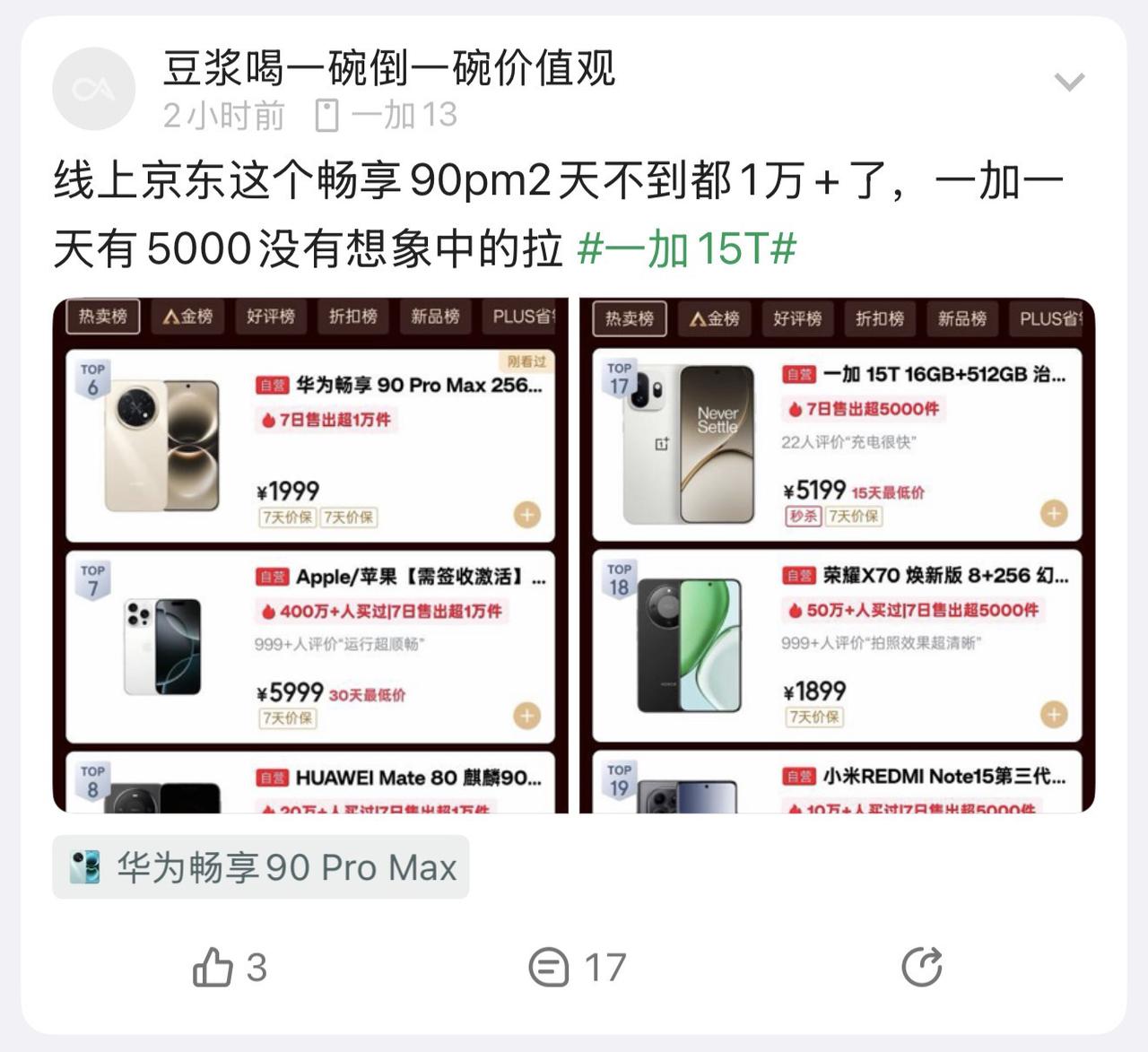 我去，一加15T卖了5000台了，这个数据相当恐怖！