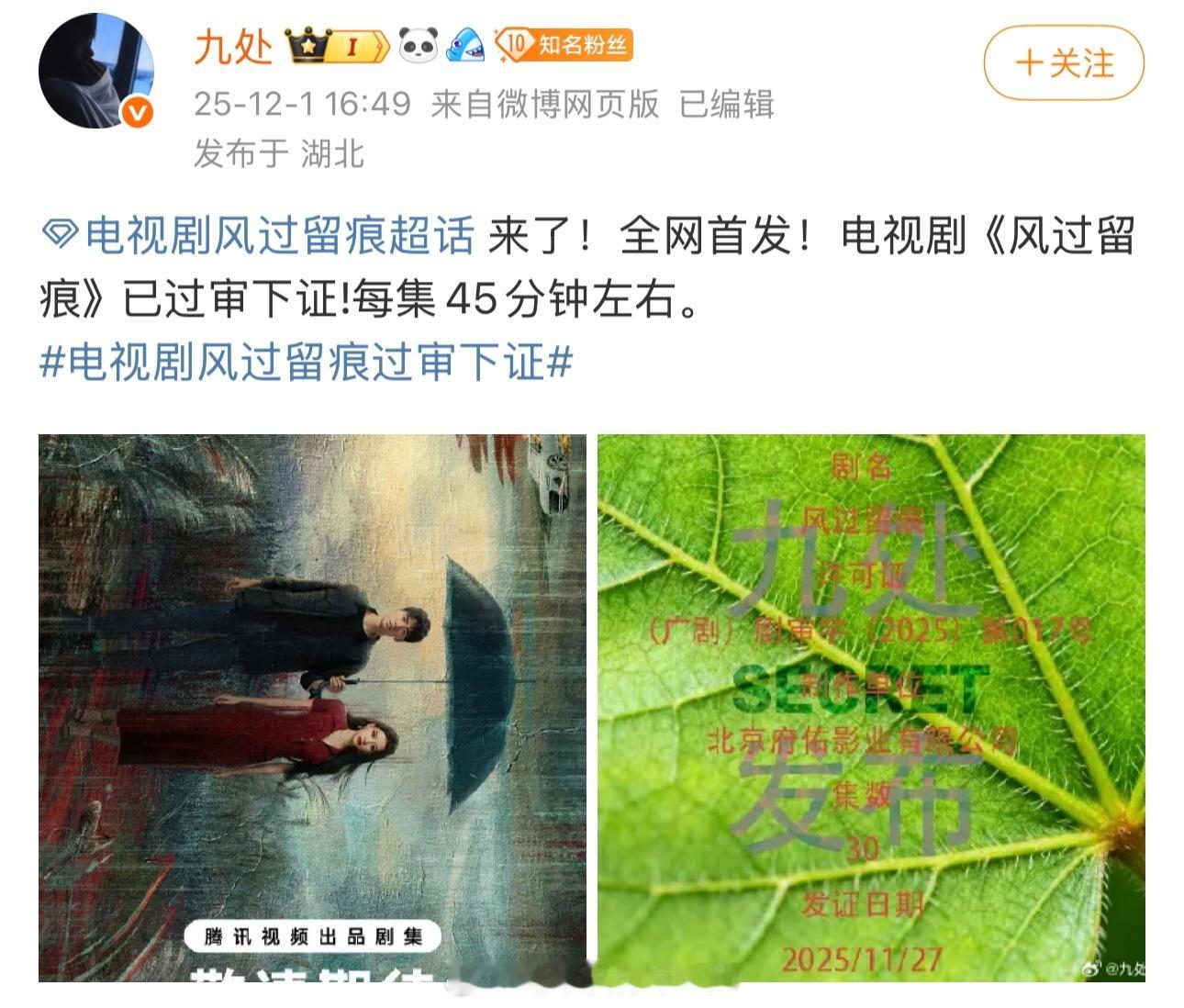 龚俊风过留痕过审下证 