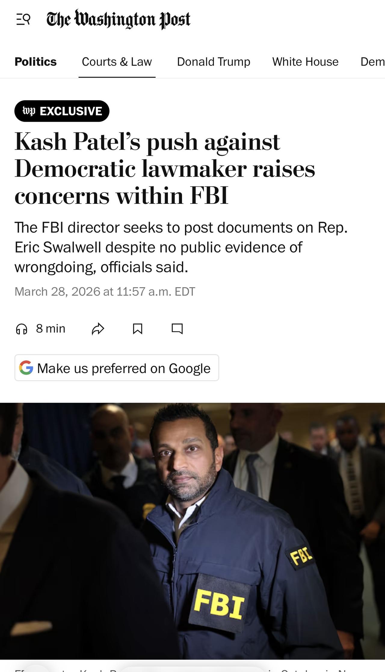 《华盛顿邮报》：美国联邦调查局局长卡什·帕特尔正力促公开一份十年前的调查档案，该