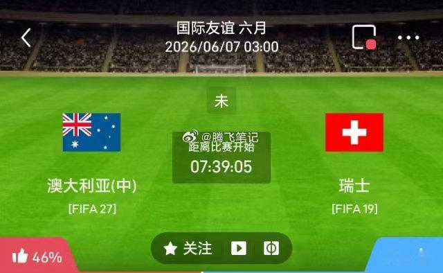 011 国际赛 澳大利亚vs瑞士 - 状态趋势：平- 比分观察：1-1、2-2、