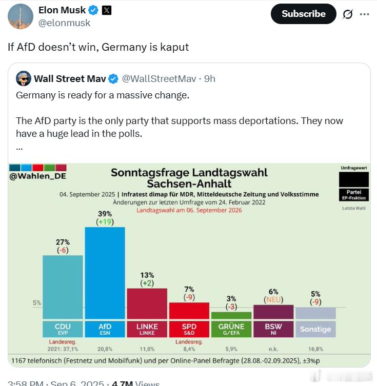 德国已经准备好迎接一场巨大的变革。德国选择党（AfD）是唯一支持大规模驱逐的政党