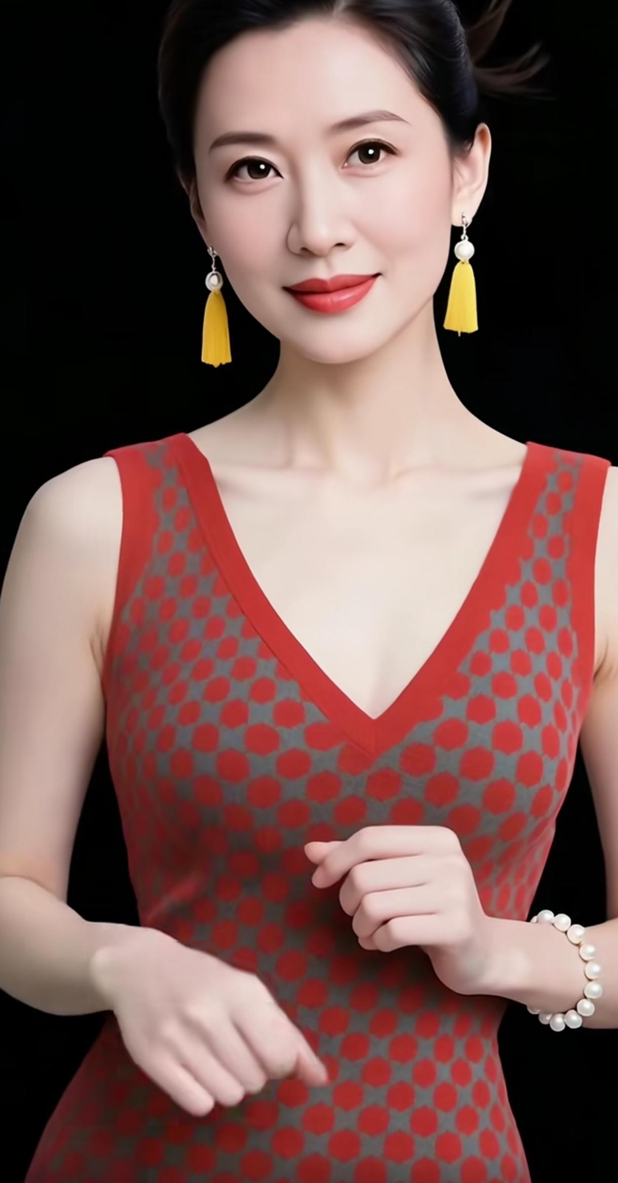 优雅红裙，甜美微笑，时尚配饰，尽显魅力！🌹💃👗分享一张最近随手拍的照片 气