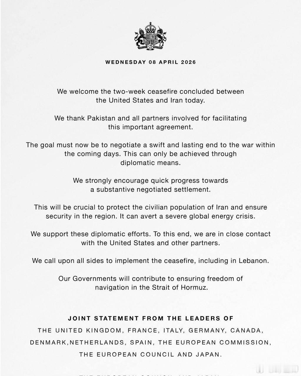 英國、法國、義大利、德國、加拿大、丹麥、荷蘭、西班牙、歐盟委員會、歐洲理事會和日