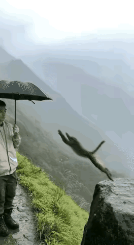 谁懂啊!!景区偶遇现实版“悟空腾云驾雾”，笑到直不起腰!
 
雨天逛高山景区，游