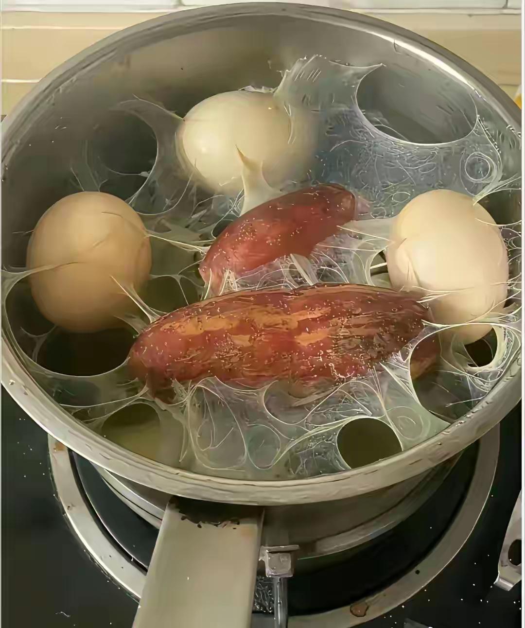 我遛弯回来，老伴告诉我，给我蒸了红薯和鸡蛋，我被惊呆了，你们猜猜怎么弄的？