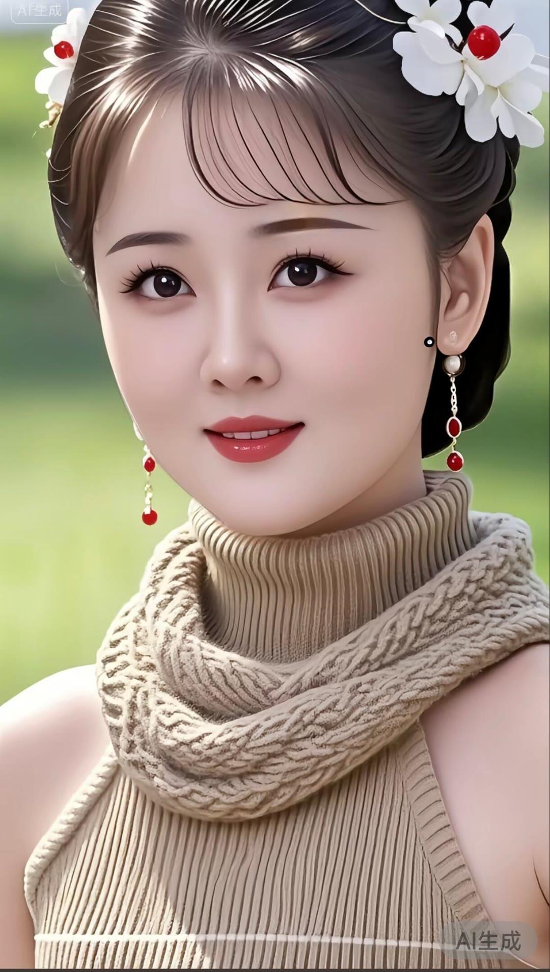 温柔优雅，花饰点缀，甜美可人，秋日暖阳下的迷人少女