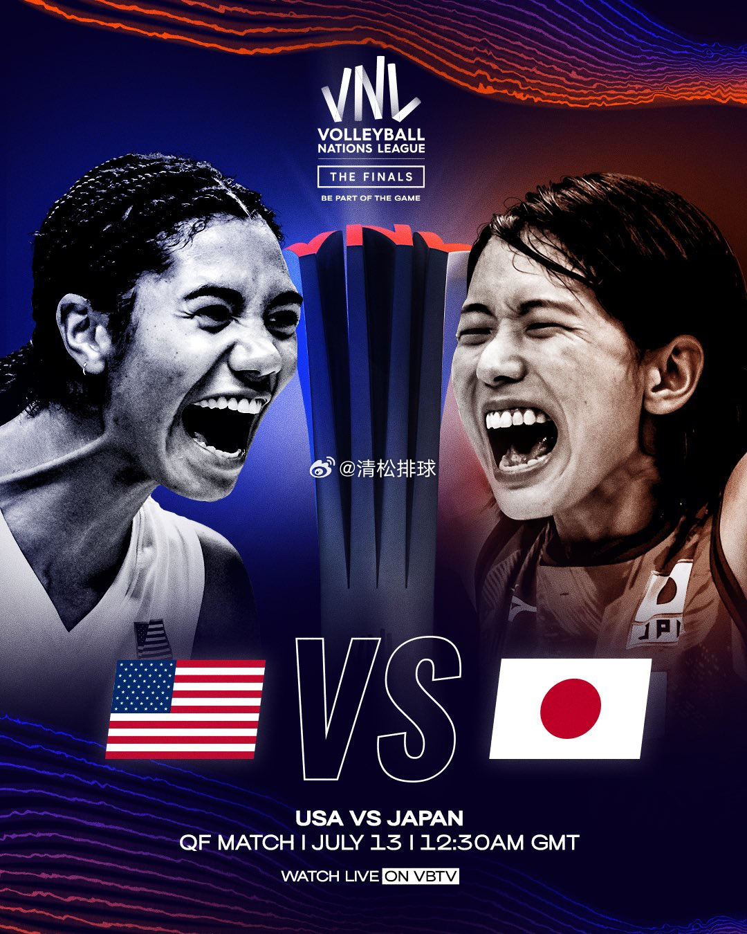 2023年世界女排联赛总决赛¼决赛美国女排vs日本女排首发美国：主攻：罗宾逊、拉
