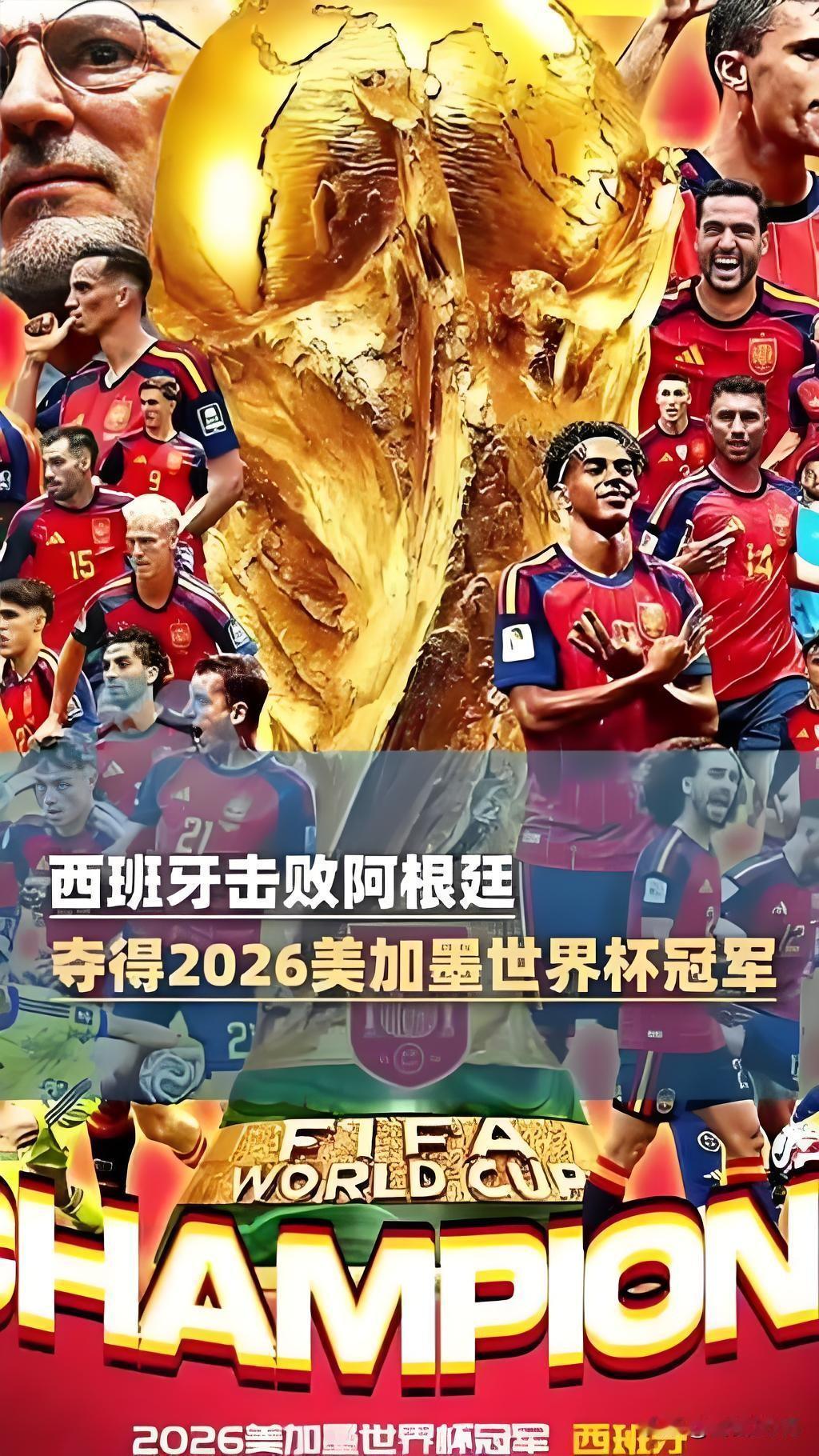 西班牙笑到最后，赢得大力神杯。

决赛之夜，西班牙与阿根廷联袂上演了巅峰对决，斗