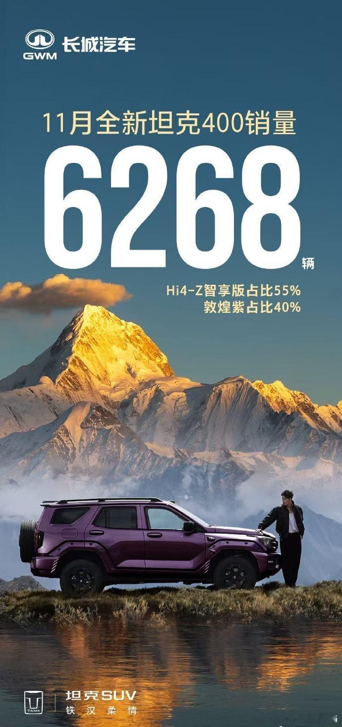 全新坦克400首月销量达6268台潮流配色敦煌紫占比高达40%，我之前在重庆试驾