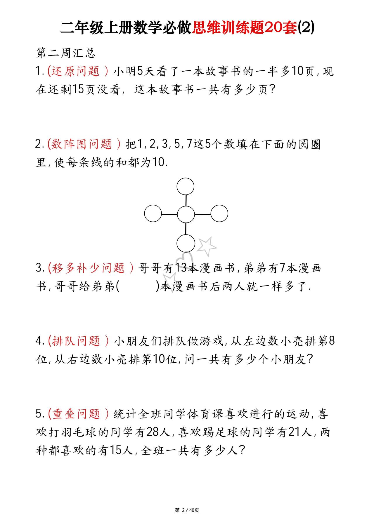 赶快收藏起来吧，马上就期末考试了！！二年级上册数学常考数学思维题每日一练