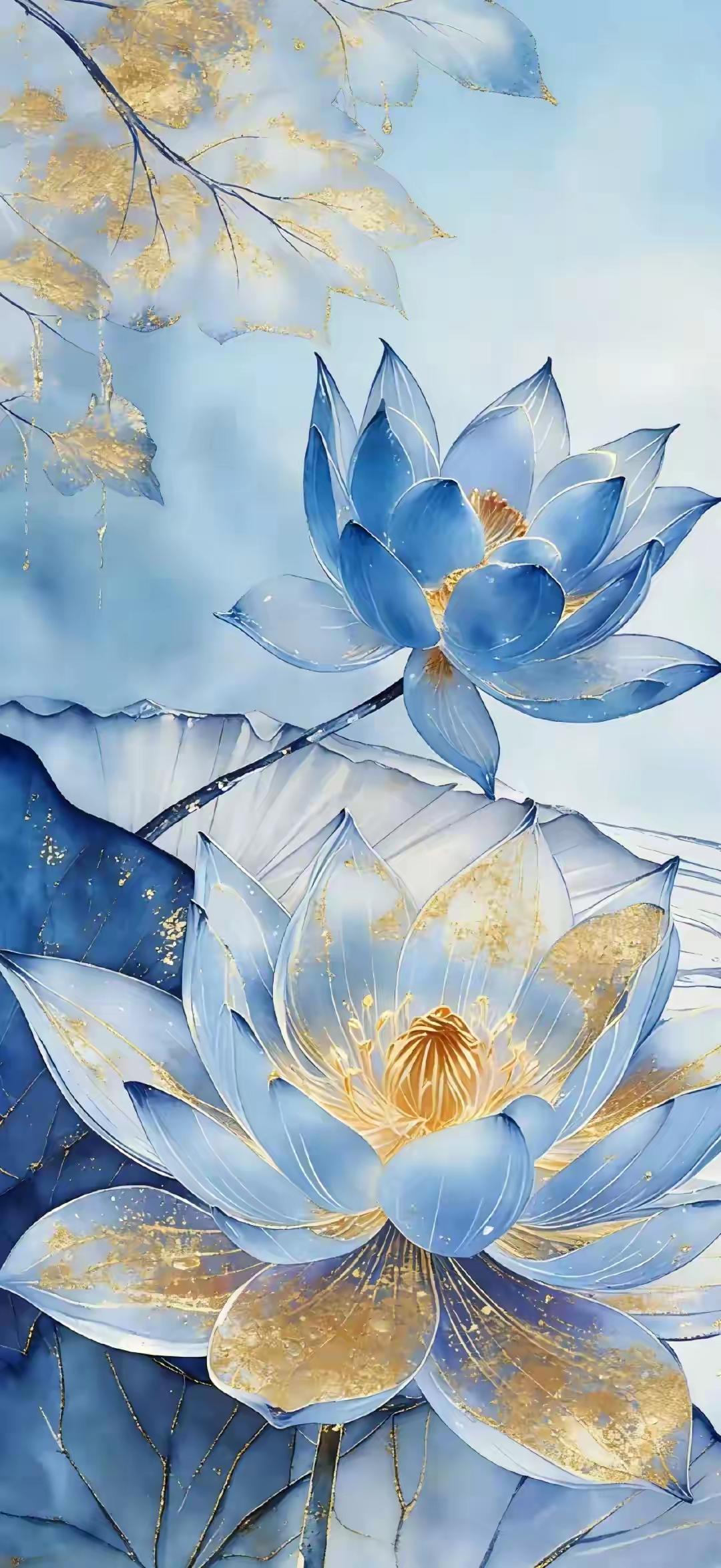 手机壁纸～清荷凝露，牡丹流光，百合含香，鎏金晕染间，皆是国风雅韵，温柔了岁月，惊