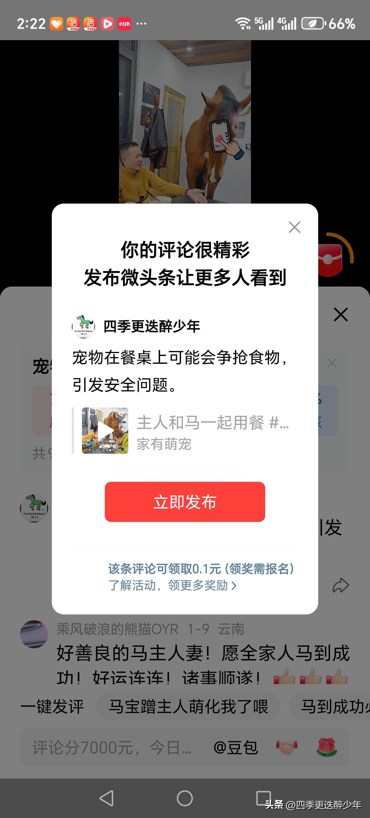 宠物在餐桌上可能会争抢食物，引发安全问题。
   我是不赞同的，感觉很恐怖。
 
