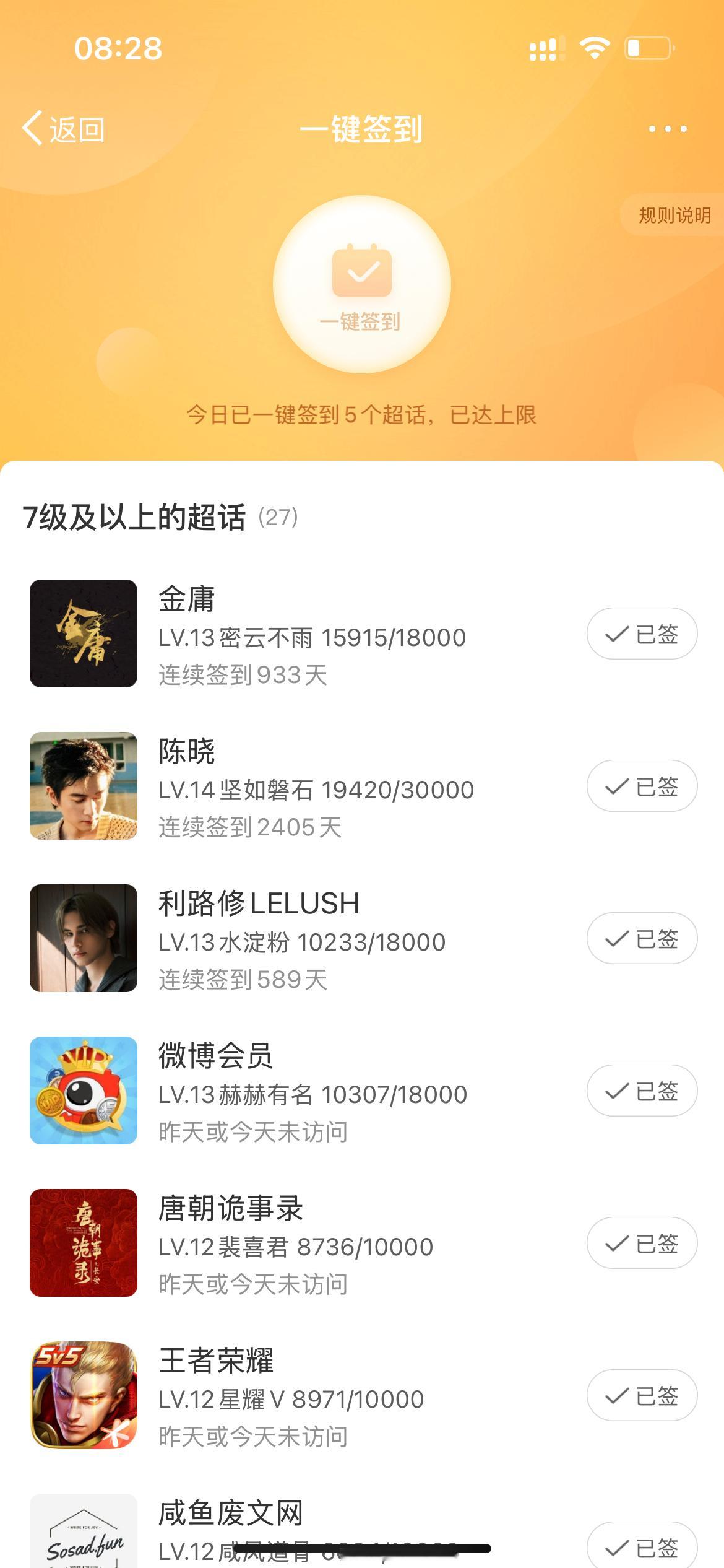 其实我并不是他们的粉丝，我只是一个签到爱好者。有人信吗[允悲][允悲][允悲]好