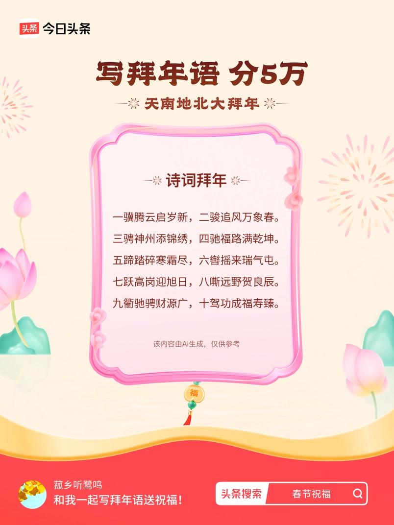 写拜年语送祝福新春拜年送祝福！我的祝福是：“一骥腾云启岁新，二骏追风万象春。三骋